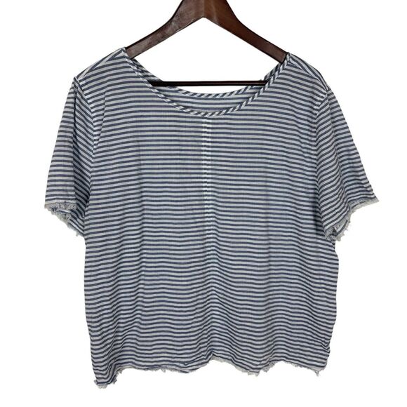 Susina Blue Chambray White Striped Short Sleeve T-Shirt Women XL - Picture 1 of 5